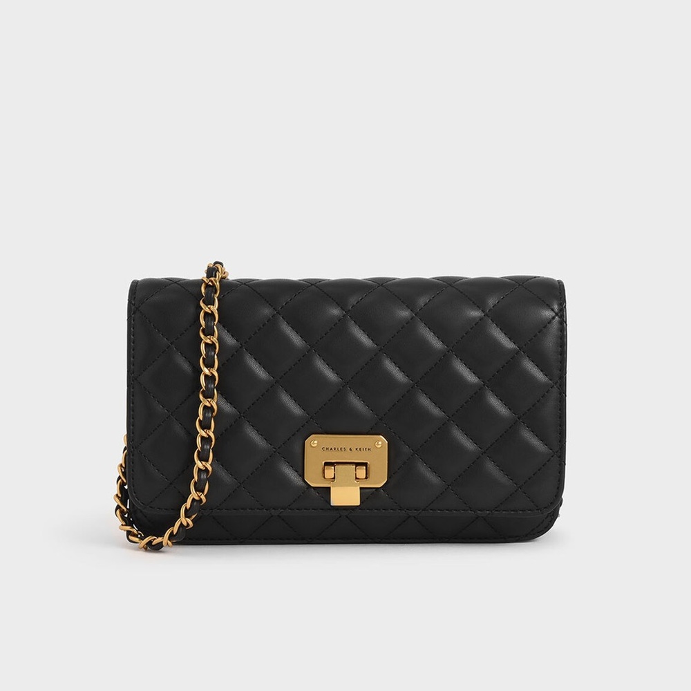 Charles & Keith Quilted Flip-Lock Clutch - Black